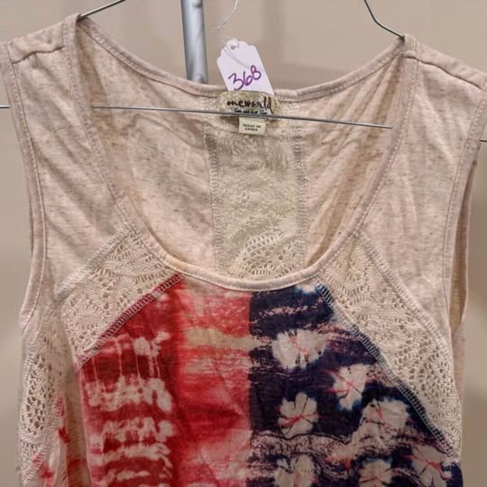 One World Size L Patriotic American Flag Lace Tank Top